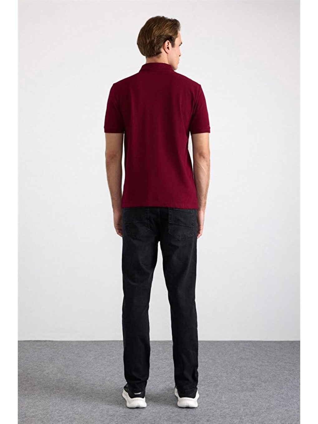 Koyu Bordo Regular Düz Nakışlı Pike Düğmeli Polo Yaka Tişört-3