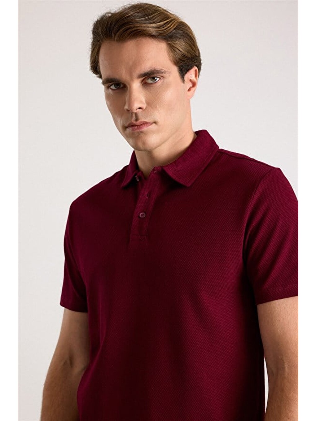 Koyu Bordo Regular Petek Baskısız Süprem Düğmeli Polo Yaka Tişört-1