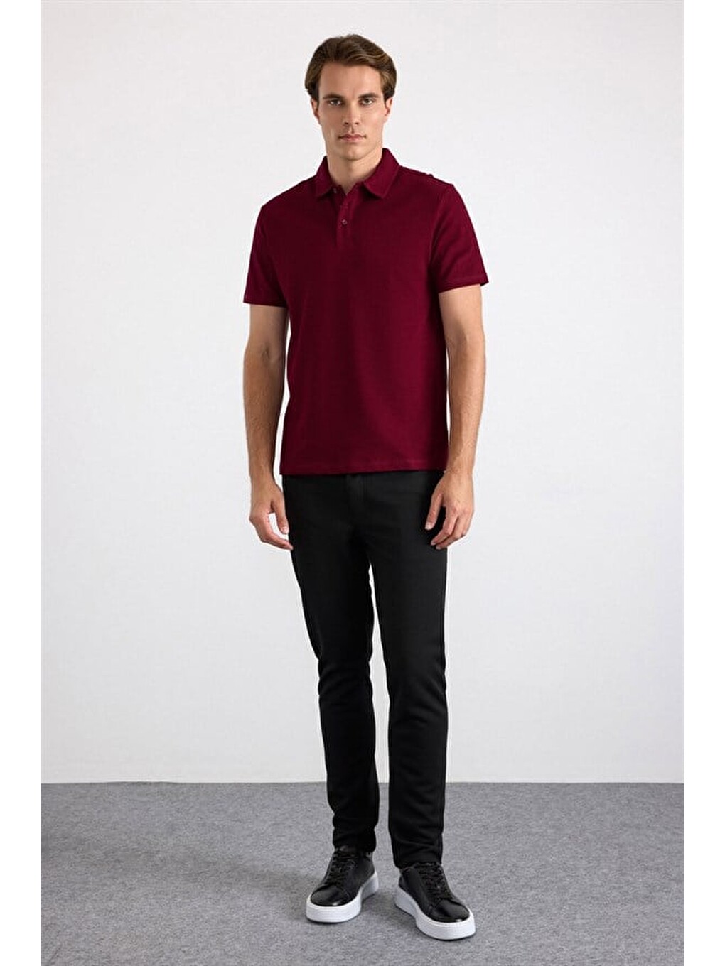 Koyu Bordo Regular Petek Baskısız Süprem Düğmeli Polo Yaka Tişört-3