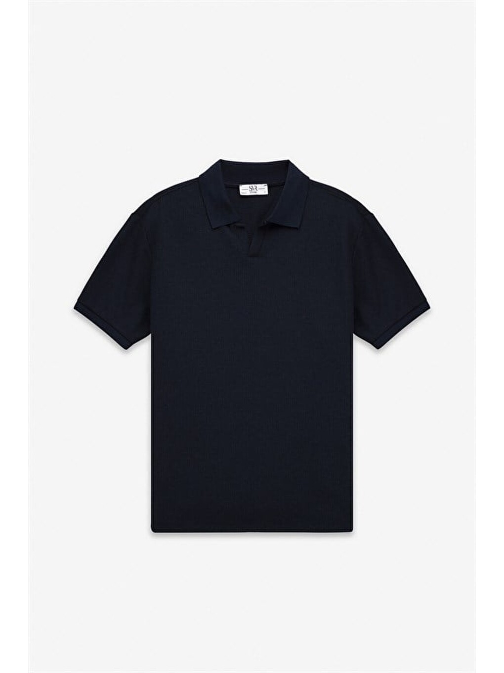 Lacivert Regular Düz Baskısız Waffle V Pat Polo Yaka Tişört-5