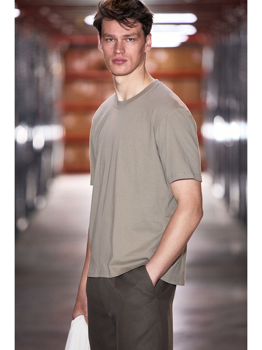 Haki JETT Erkek Oversize Fit %100 organik Pamuk Kalın Dokulu Bisiklet Yakalı KOYU HAKİ T-Shirt-1