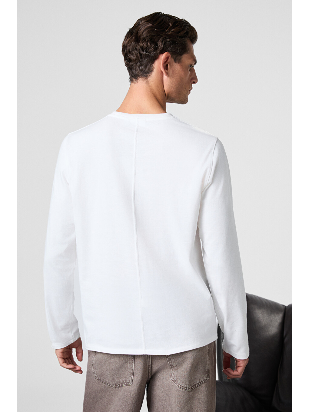 Ekru GRAVS Erkek %100 Pamuklu Yumuşak Kumaşlı Yuvarlak Yakalı Uzun Kollu EKRU T-Shirt-4