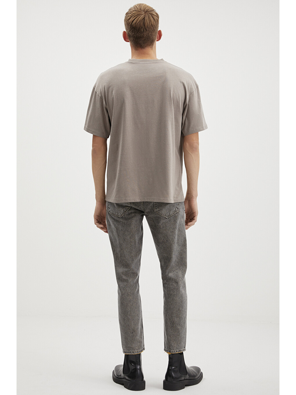 Bej Erkek Oversize Fit Yagmur Damlacıklı Görüntülü Özel Dokulu Vizon Tişört-4