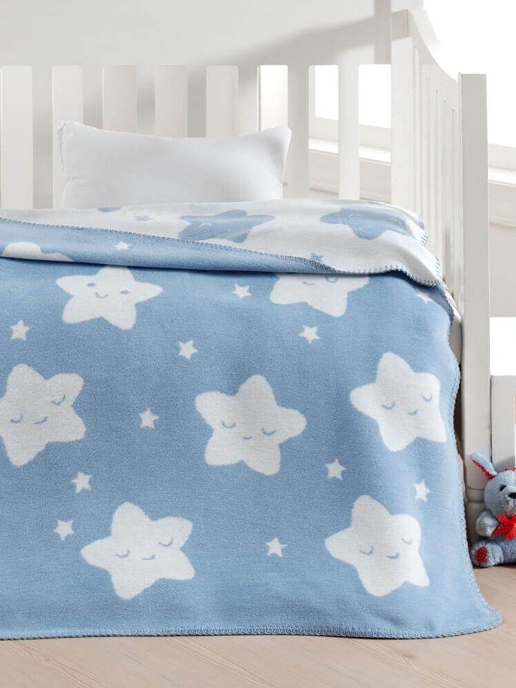 Pamuklu Bebek Battaniye Star Açık Mavi