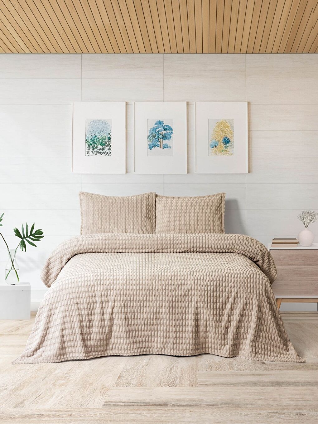 Kahverengi Modern Twist 3 Parça Çift Kişilik Battaniye Seti Kutulu 220x240 Mocha