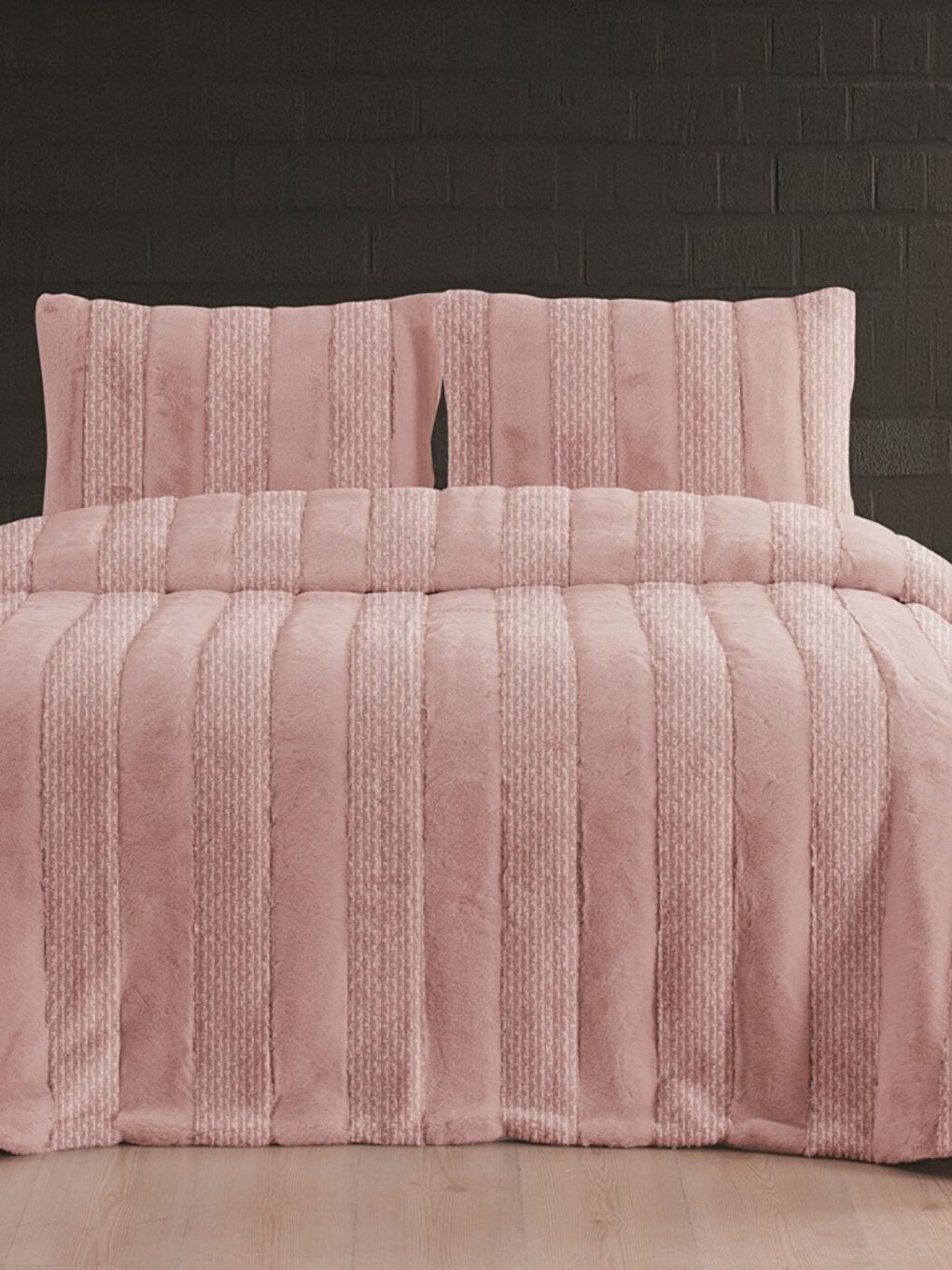 Pembe Luxe 3 Parça Çift Kişilik Yatak Örtüsü Seti Kutulu 230x250 Petek Pudra