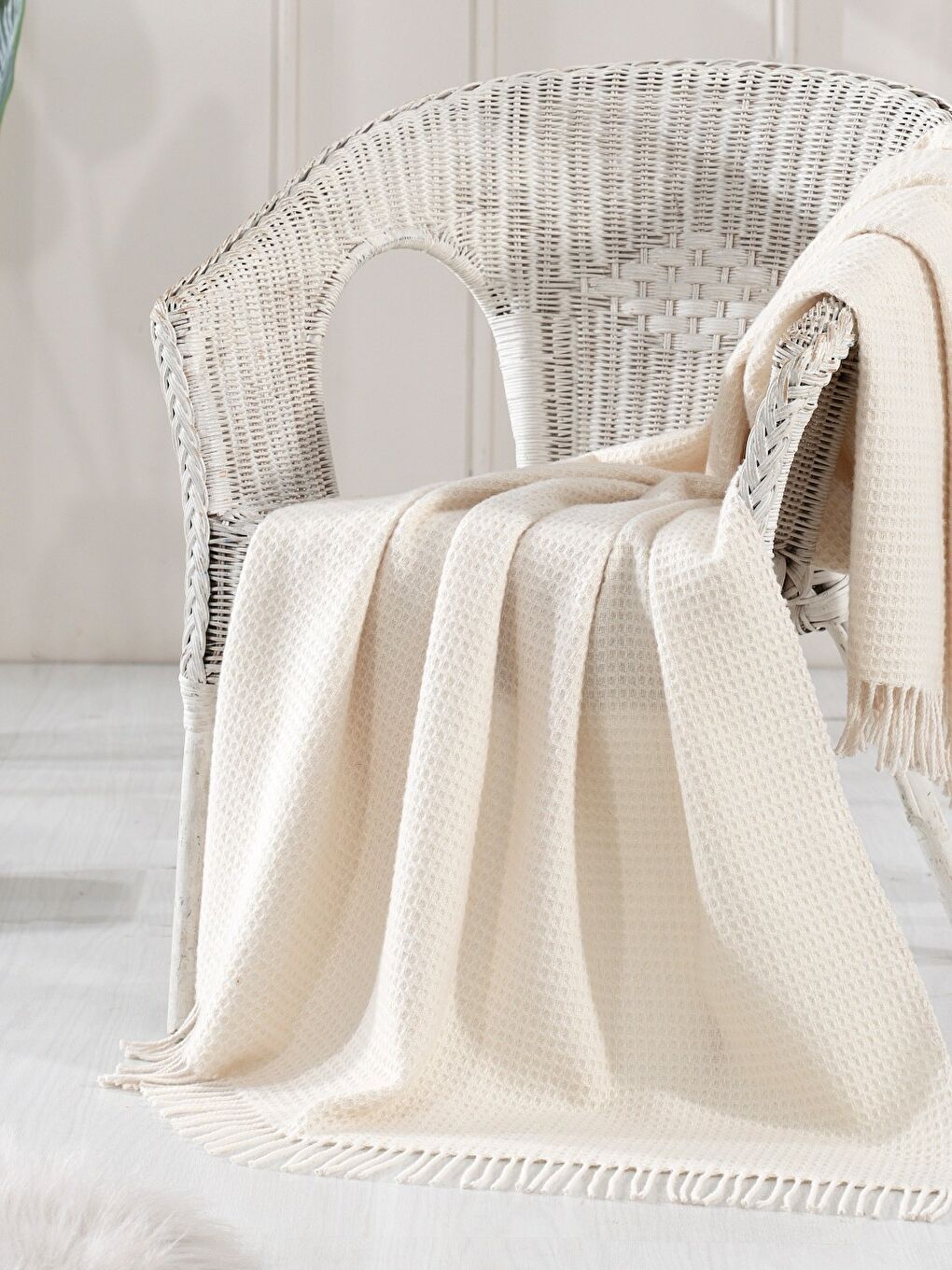 Ekru Yün-Pamuk Karışımlı TV Battaniye 130x170 Nude