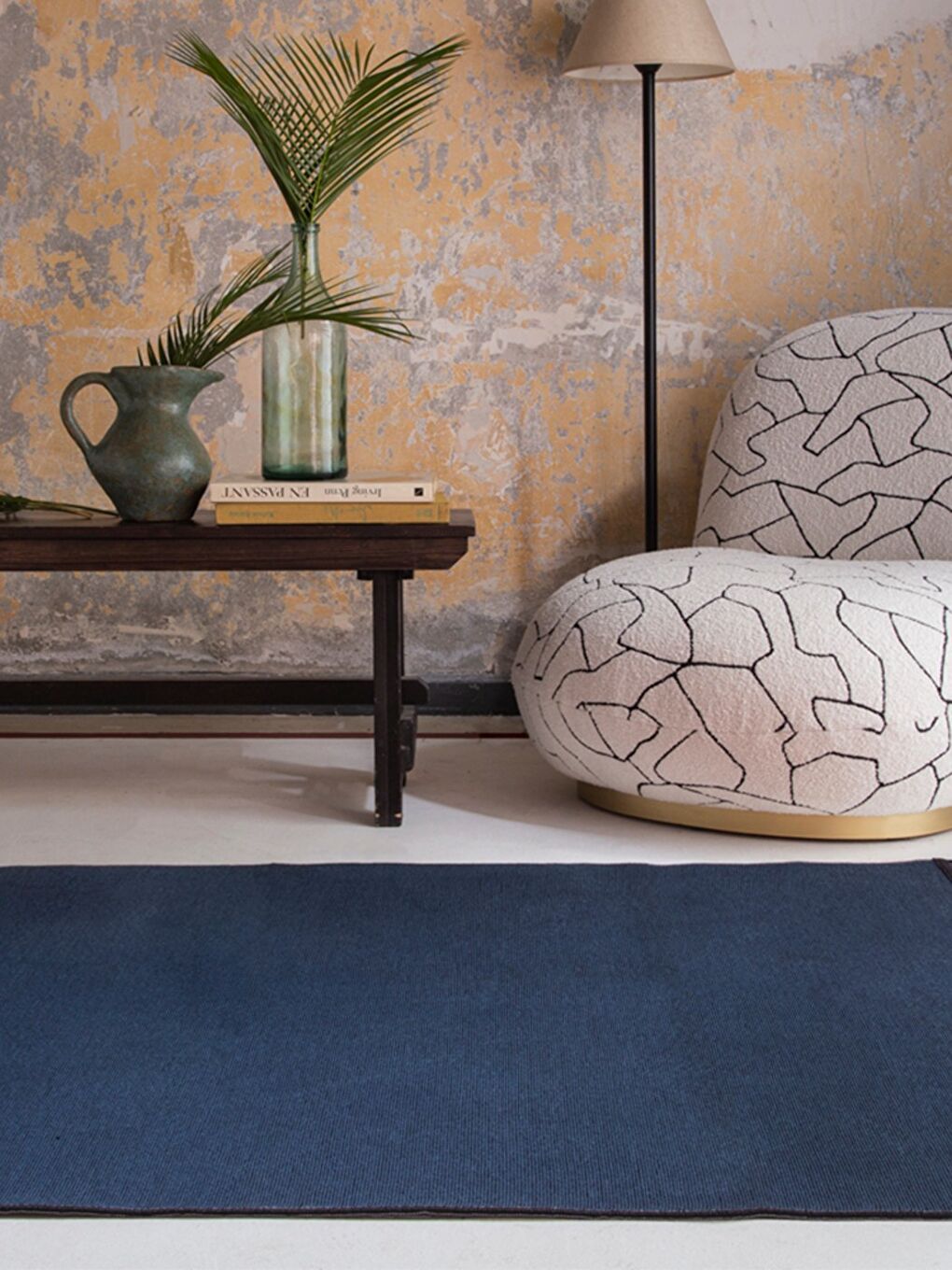 Lacivert Saçaklı Dokuma Kilim 120x180 Petrol Mavi