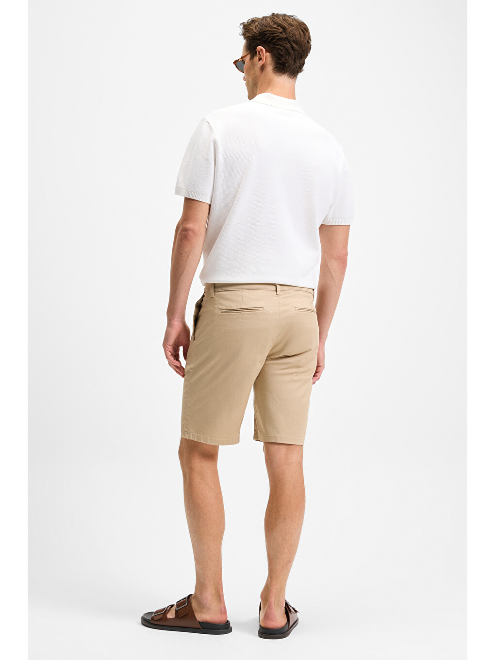 Erkek Yanları Cepli Fermuarlı Elastanlı Slim Fit Bej Şort-5
