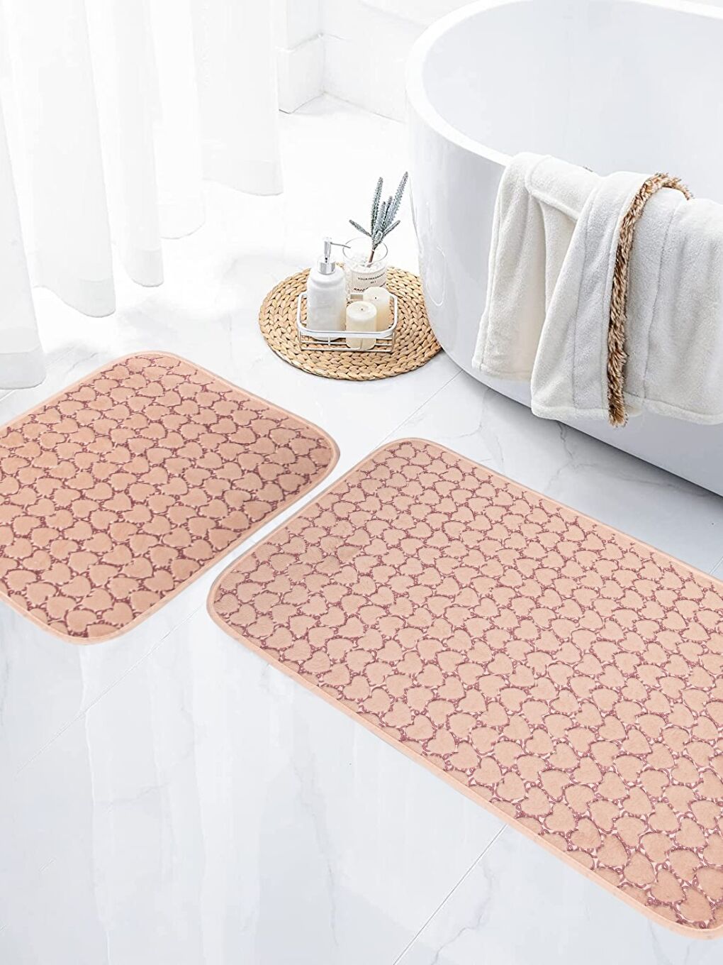 Pembe Leila Kalp Embos 2 li Banyo Paspası Pudra