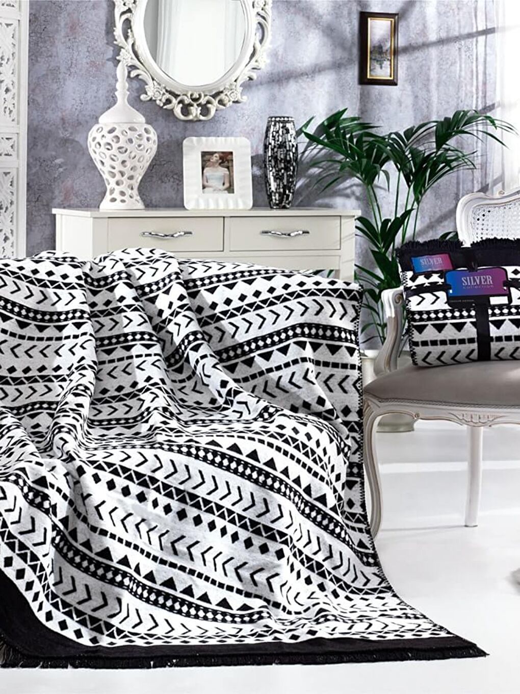 Beyaz Silver Collection Çift Kişilik Pamuklu Battaniye 180x220 Erica