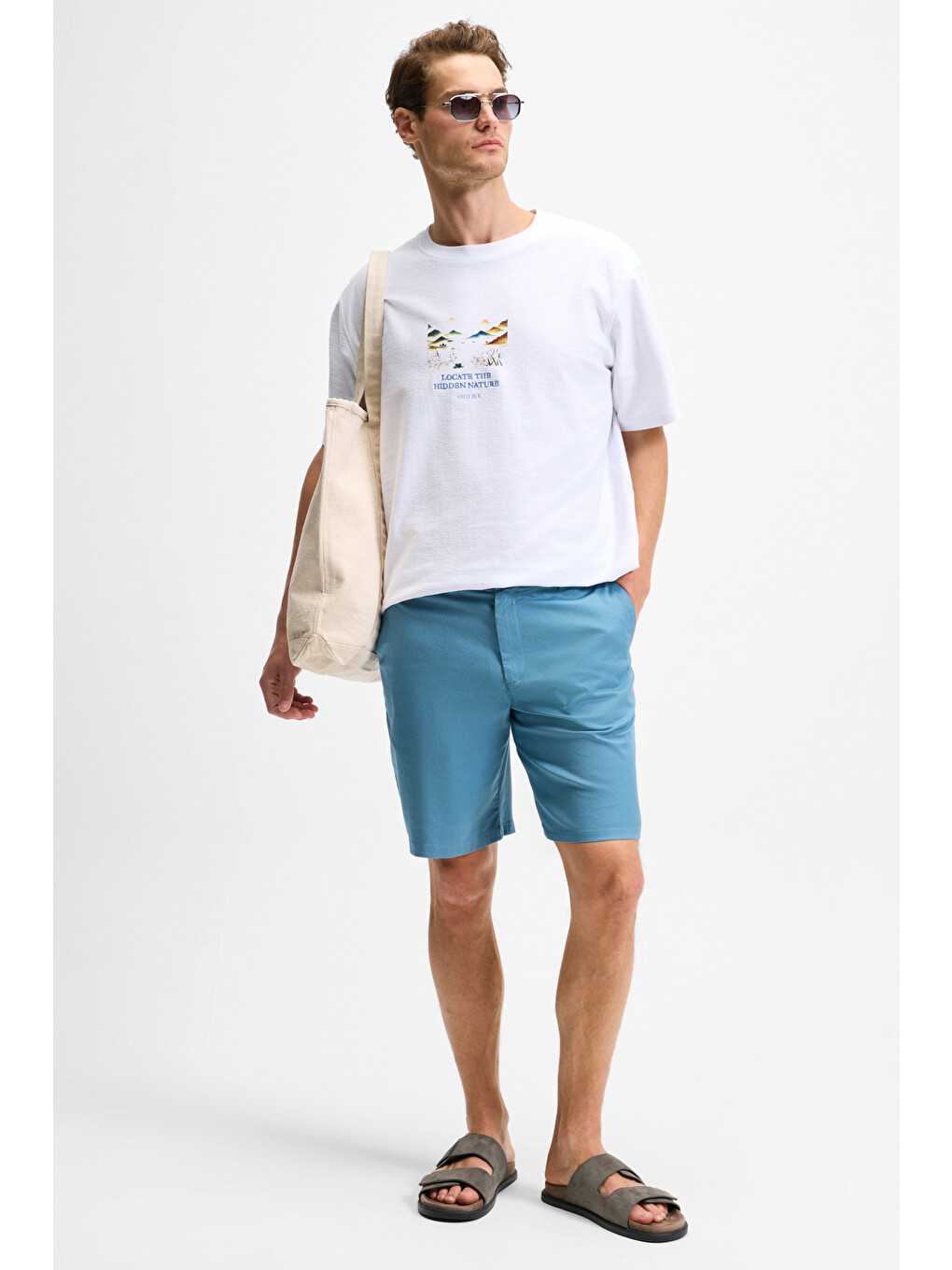 Erkek Yanları Cepli Fermuarlı Elastanlı Slim Fit İndigo Şort-1