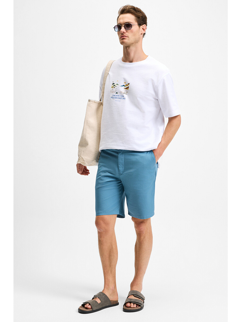 Erkek Yanları Cepli Fermuarlı Elastanlı Slim Fit İndigo Şort-4