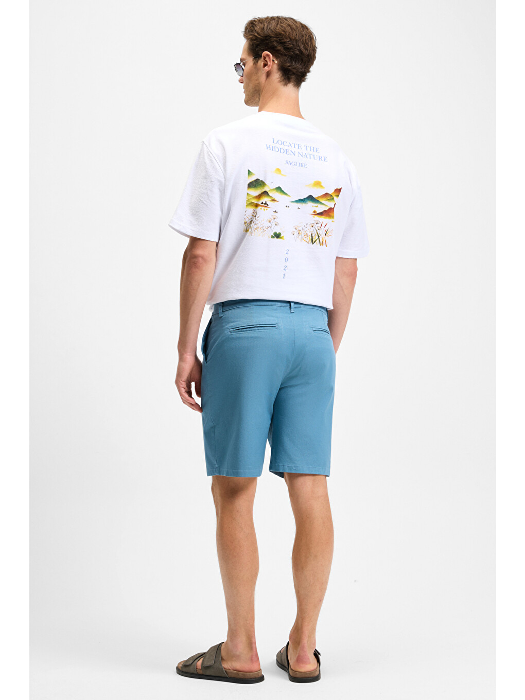 Erkek Yanları Cepli Fermuarlı Elastanlı Slim Fit İndigo Şort-5