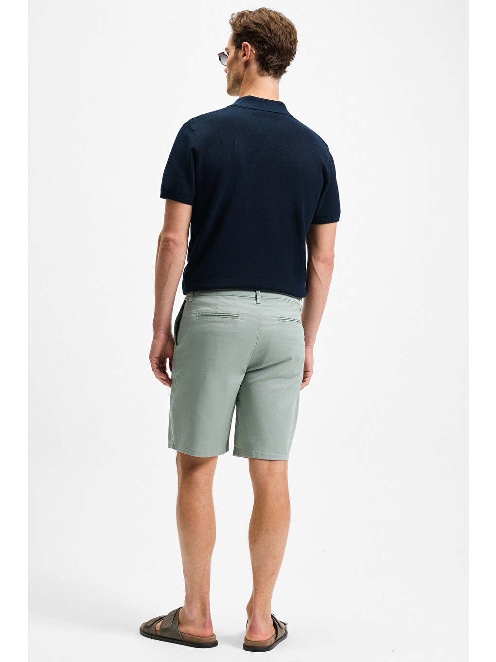 Erkek Yanları Cepli Fermuarlı Elastanlı Slim Fit Yeşil Şort-5