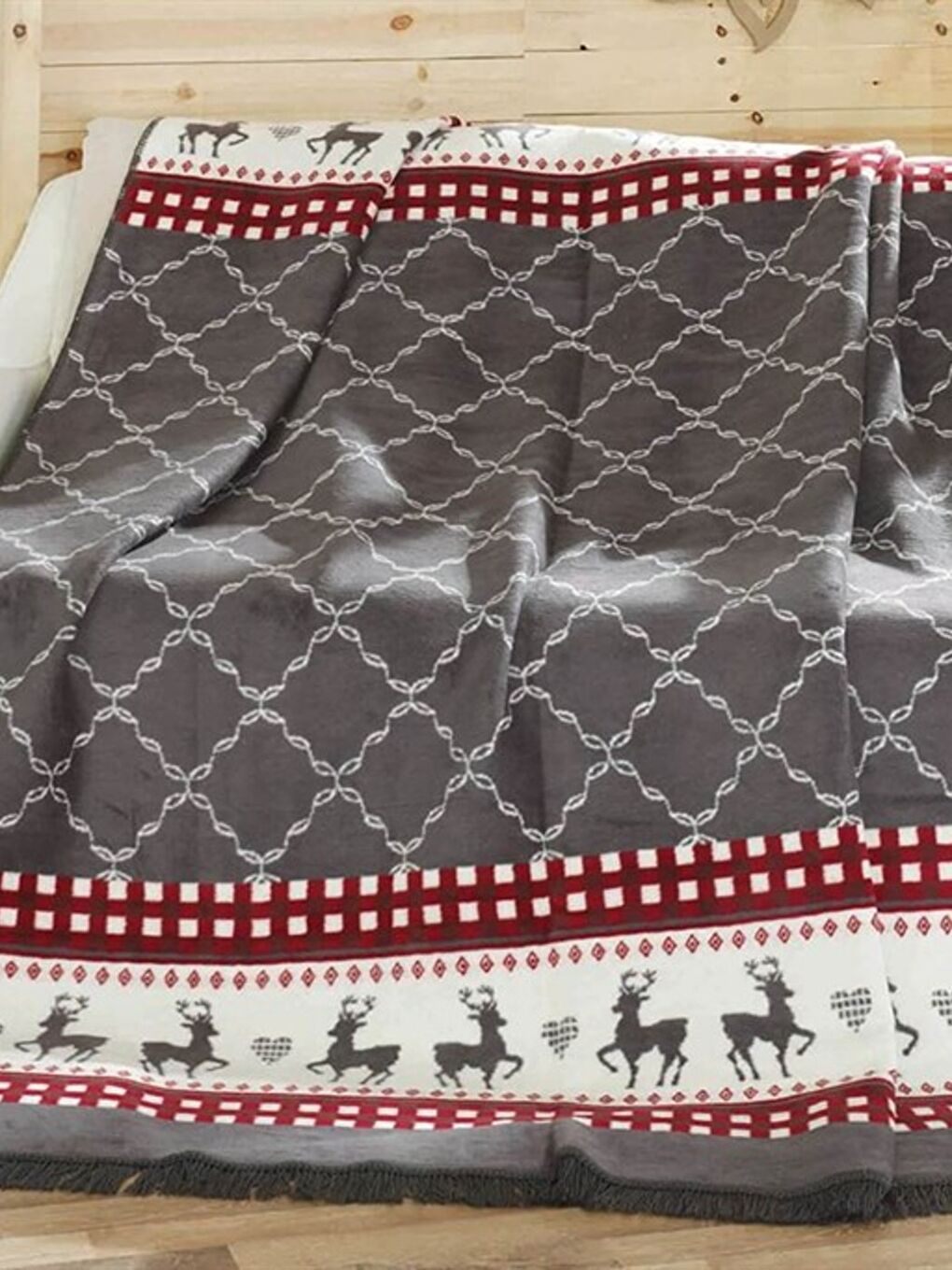 Gri Çift Kişilik Pamuklu Battaniye 180x220 Jesus