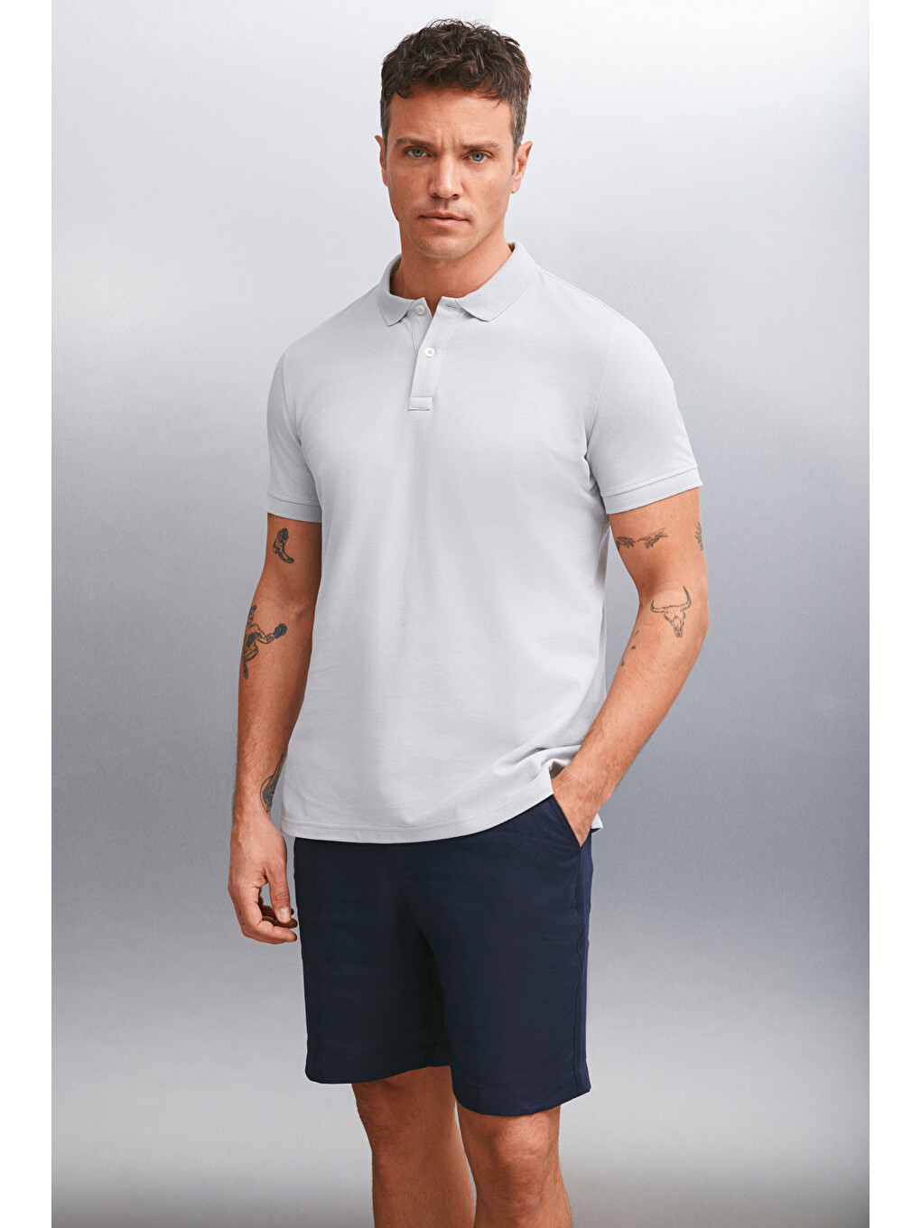 Gri MARTEN Erkek %100 Pamuk Kısa Kollu Regular Fit GRİ Polo Yaka T-shirt-1