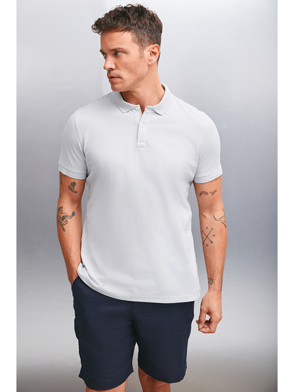 Gri MARTEN Erkek %100 Pamuk Kısa Kollu Regular Fit GRİ Polo Yaka T-shirt-2