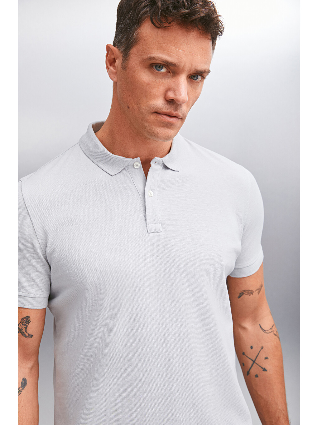 Gri MARTEN Erkek %100 Pamuk Kısa Kollu Regular Fit GRİ Polo Yaka T-shirt-3