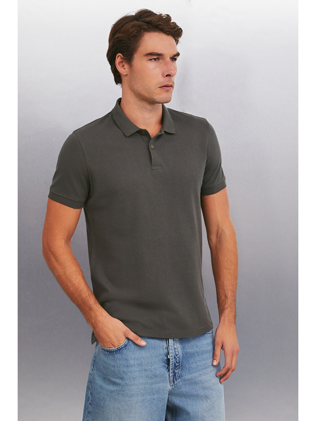 Antrasit MARTEN Erkek %100 Pamuk Kısa Kollu Regular Fit ANTRASİT Polo Yaka T-shirt-1