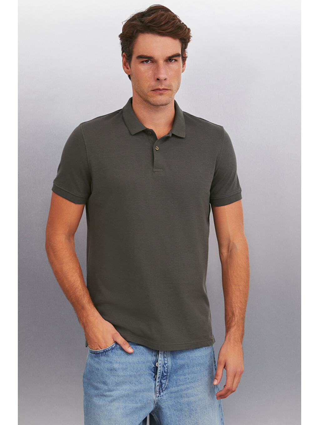 Antrasit MARTEN Erkek %100 Pamuk Kısa Kollu Regular Fit ANTRASİT Polo Yaka T-shirt-2