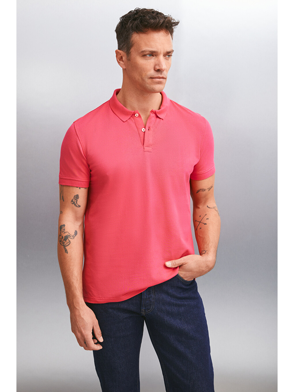 Fuşya MARTEN Erkek %100 Pamuk Kısa Kollu Regular Fit FUŞYA Polo Yaka T-shirt-2