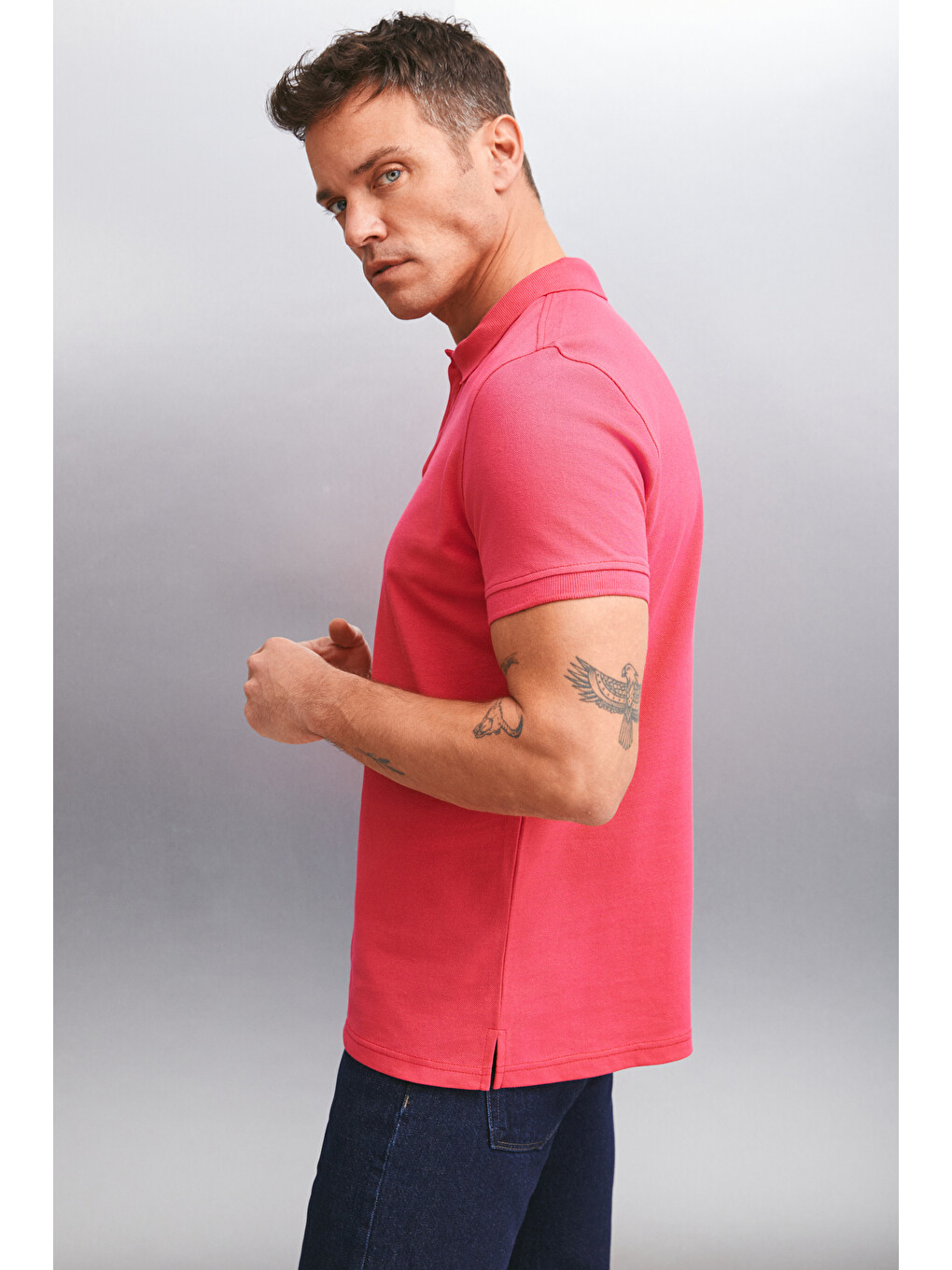 Fuşya MARTEN Erkek %100 Pamuk Kısa Kollu Regular Fit FUŞYA Polo Yaka T-shirt-3
