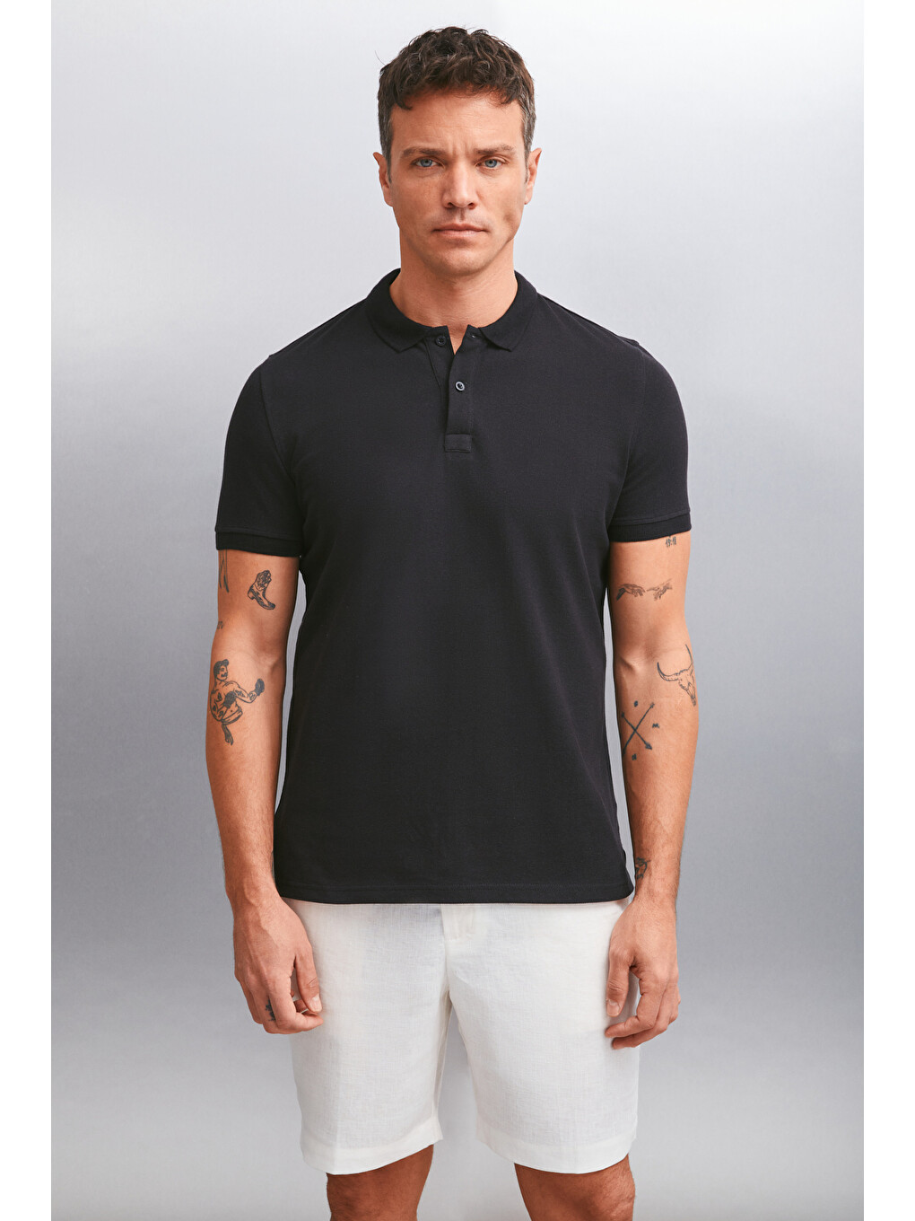 Siyah MARTEN Erkek %100 Pamuk Kısa Kollu Regular Fit SİYAH Polo Yaka T-shirt