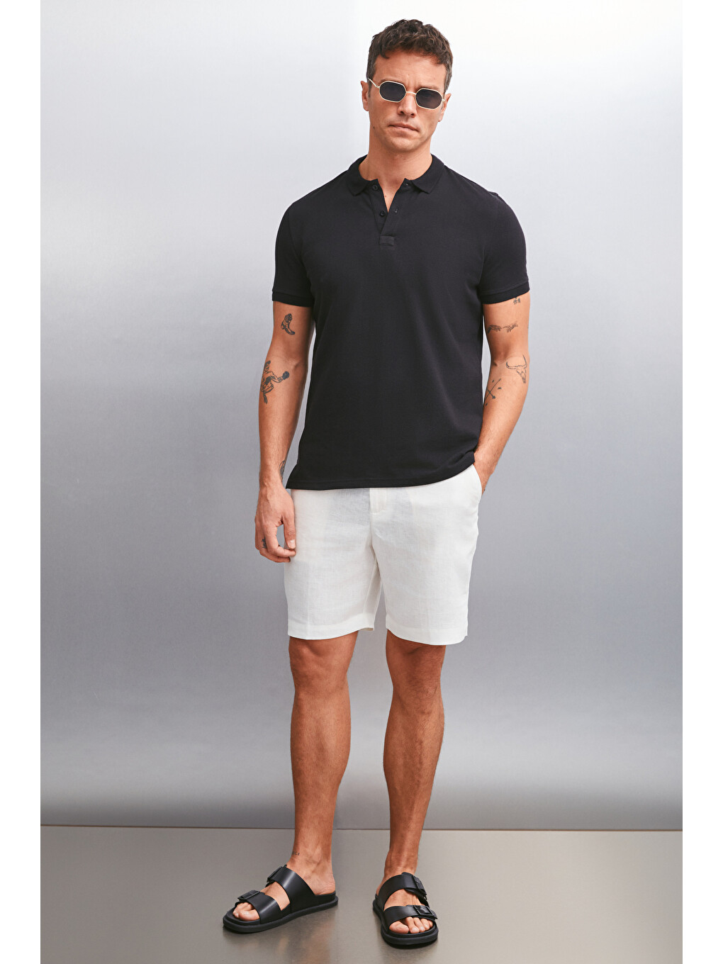 Siyah MARTEN Erkek %100 Pamuk Kısa Kollu Regular Fit SİYAH Polo Yaka T-shirt-1