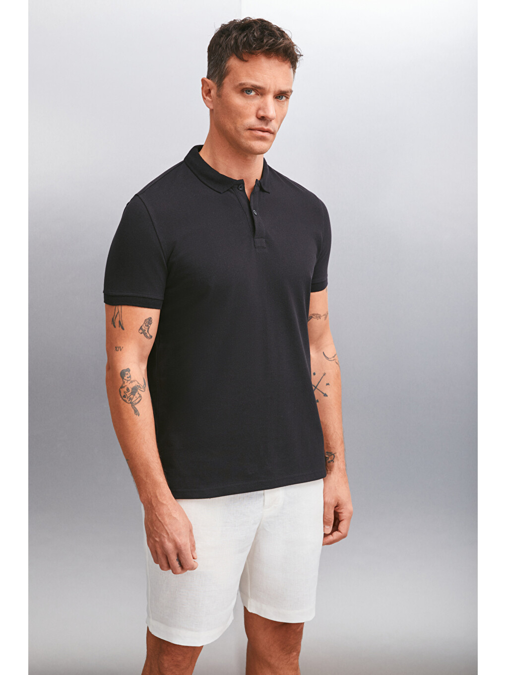 Siyah MARTEN Erkek %100 Pamuk Kısa Kollu Regular Fit SİYAH Polo Yaka T-shirt-2