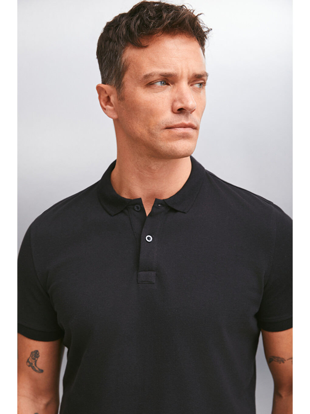 Siyah MARTEN Erkek %100 Pamuk Kısa Kollu Regular Fit SİYAH Polo Yaka T-shirt-4