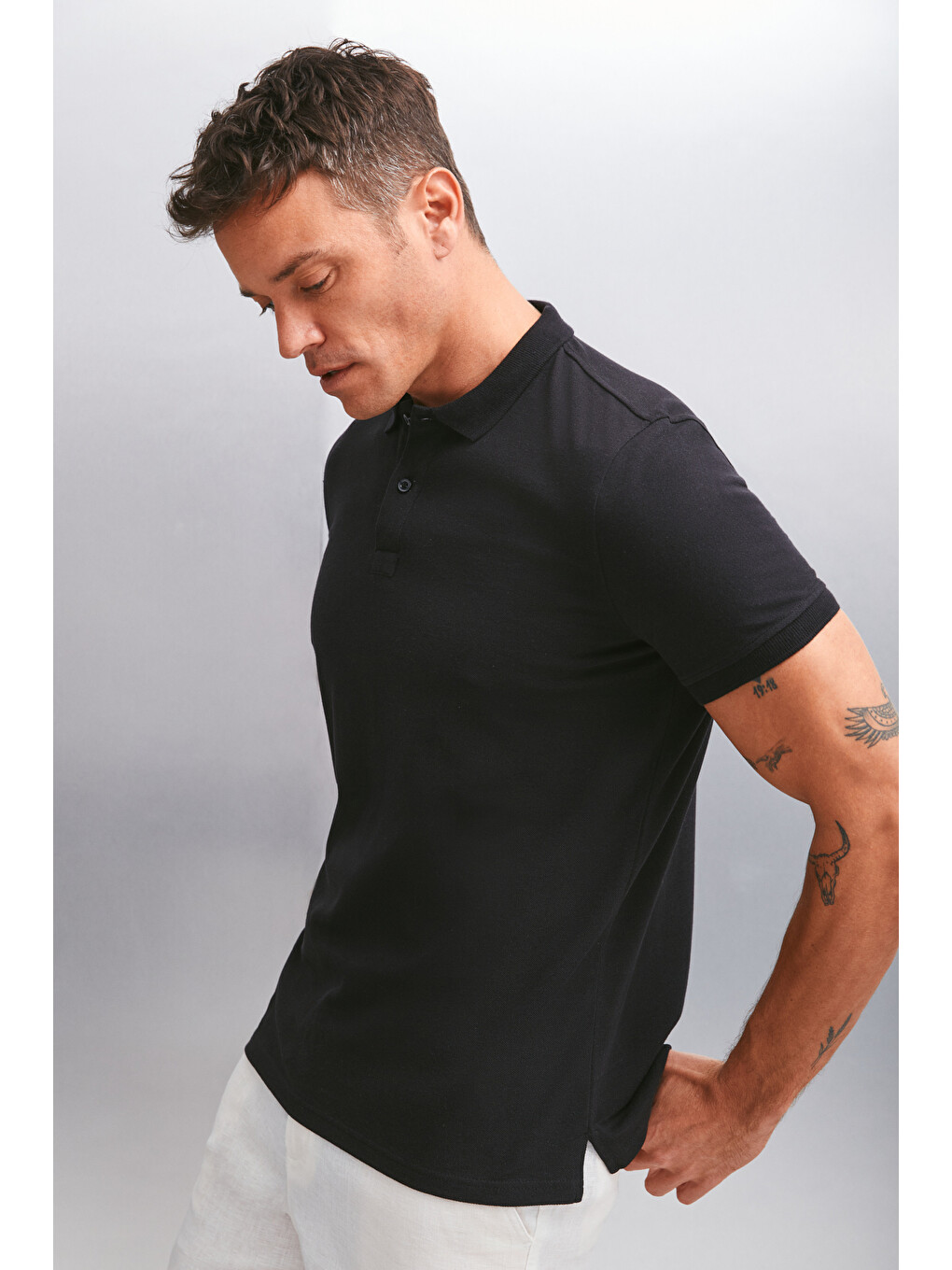 Siyah MARTEN Erkek %100 Pamuk Kısa Kollu Regular Fit SİYAH Polo Yaka T-shirt-5