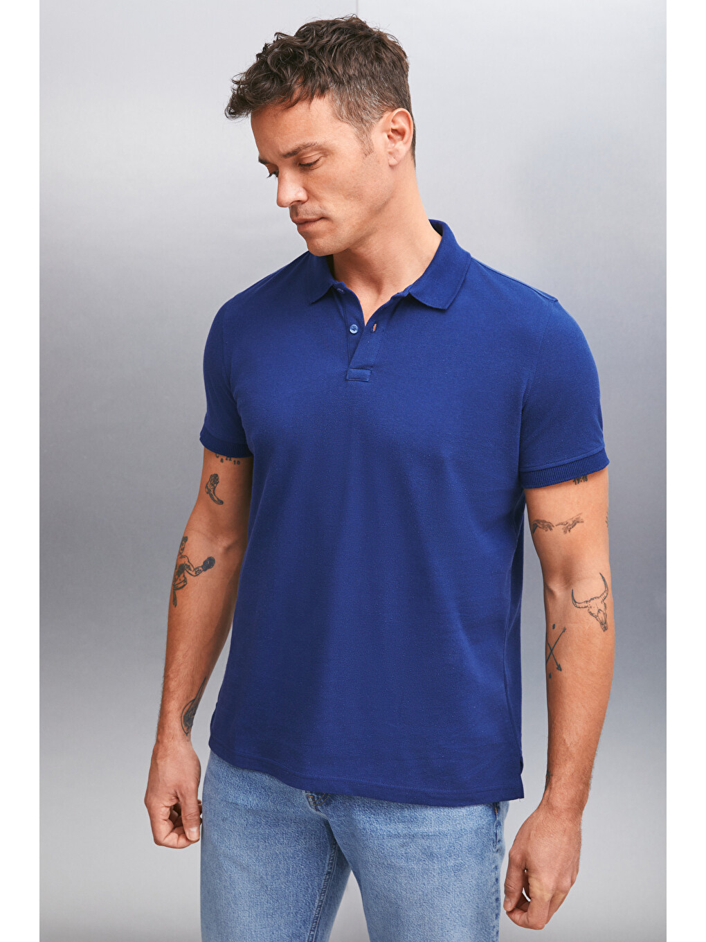 Lacivert MARTEN Erkek %100 Pamuk Kısa Kollu Regular Fit LACİVERT Polo Yaka T-shirt-2