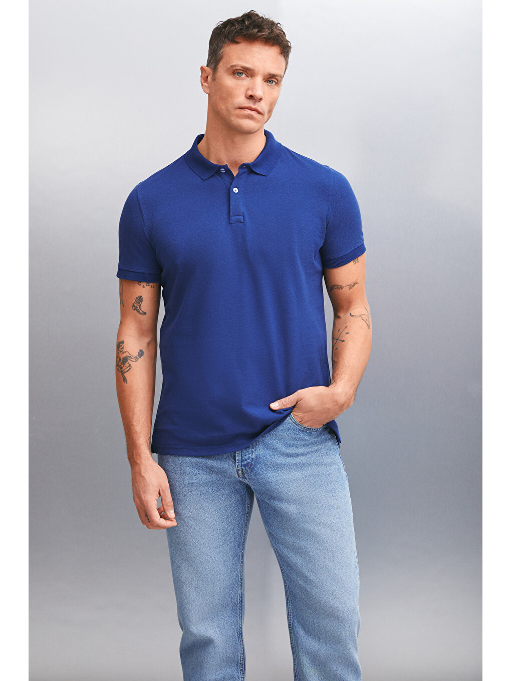 Lacivert MARTEN Erkek %100 Pamuk Kısa Kollu Regular Fit LACİVERT Polo Yaka T-shirt-4