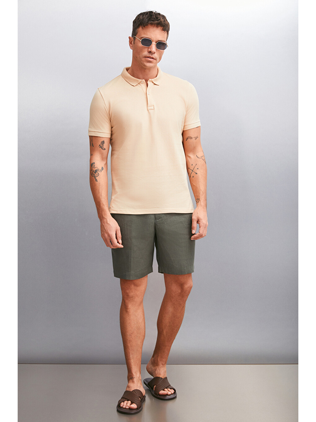 Bej MARTEN Erkek %100 Pamuk Kısa Kollu Regular Fit BEJ Polo Yaka T-shirt