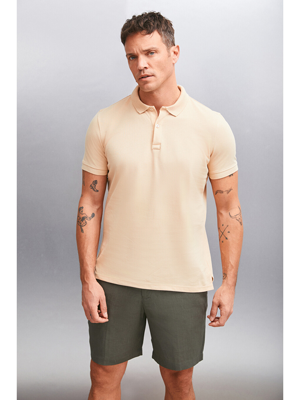 Bej MARTEN Erkek %100 Pamuk Kısa Kollu Regular Fit BEJ Polo Yaka T-shirt-1