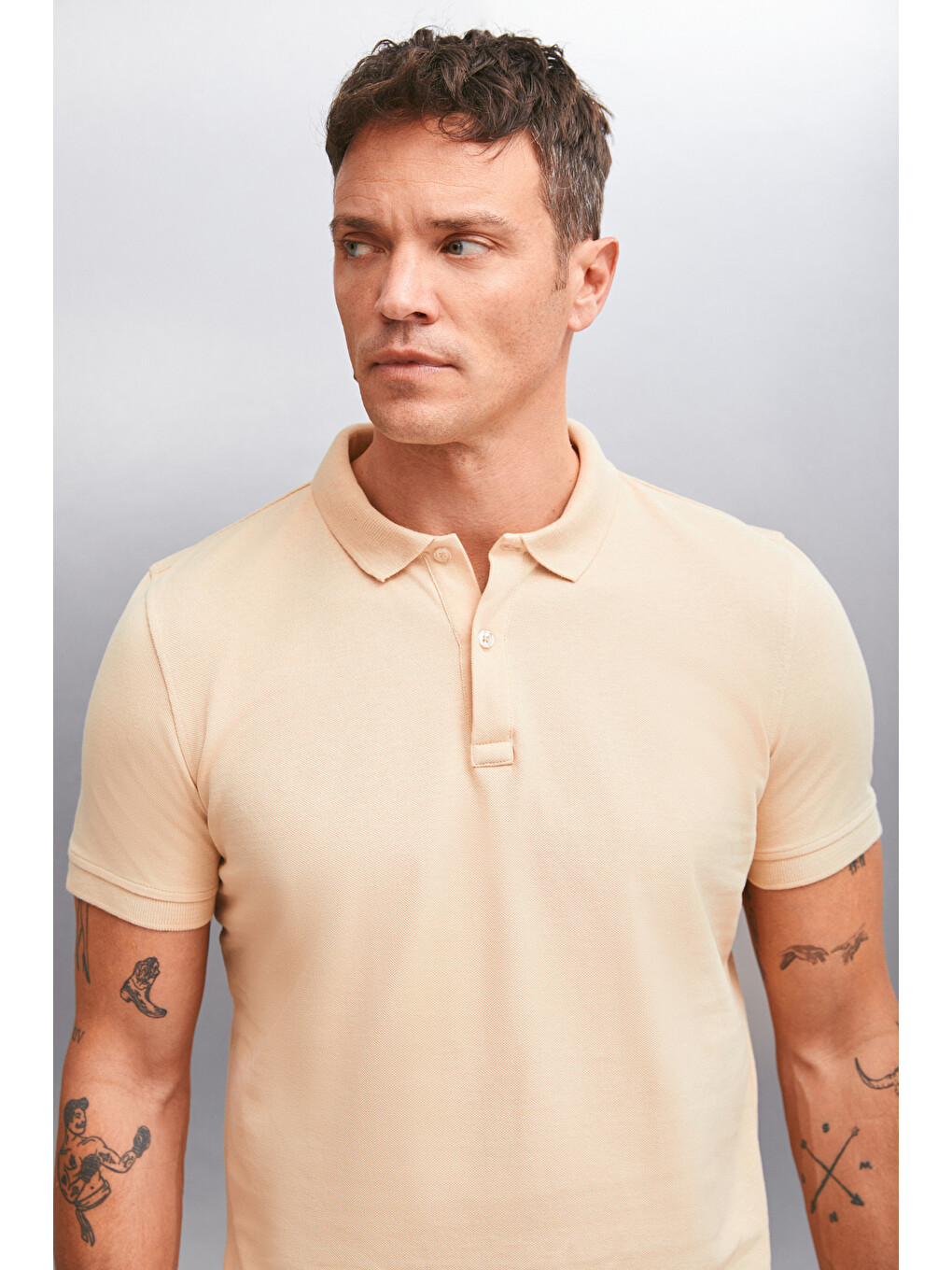 Bej MARTEN Erkek %100 Pamuk Kısa Kollu Regular Fit BEJ Polo Yaka T-shirt-2