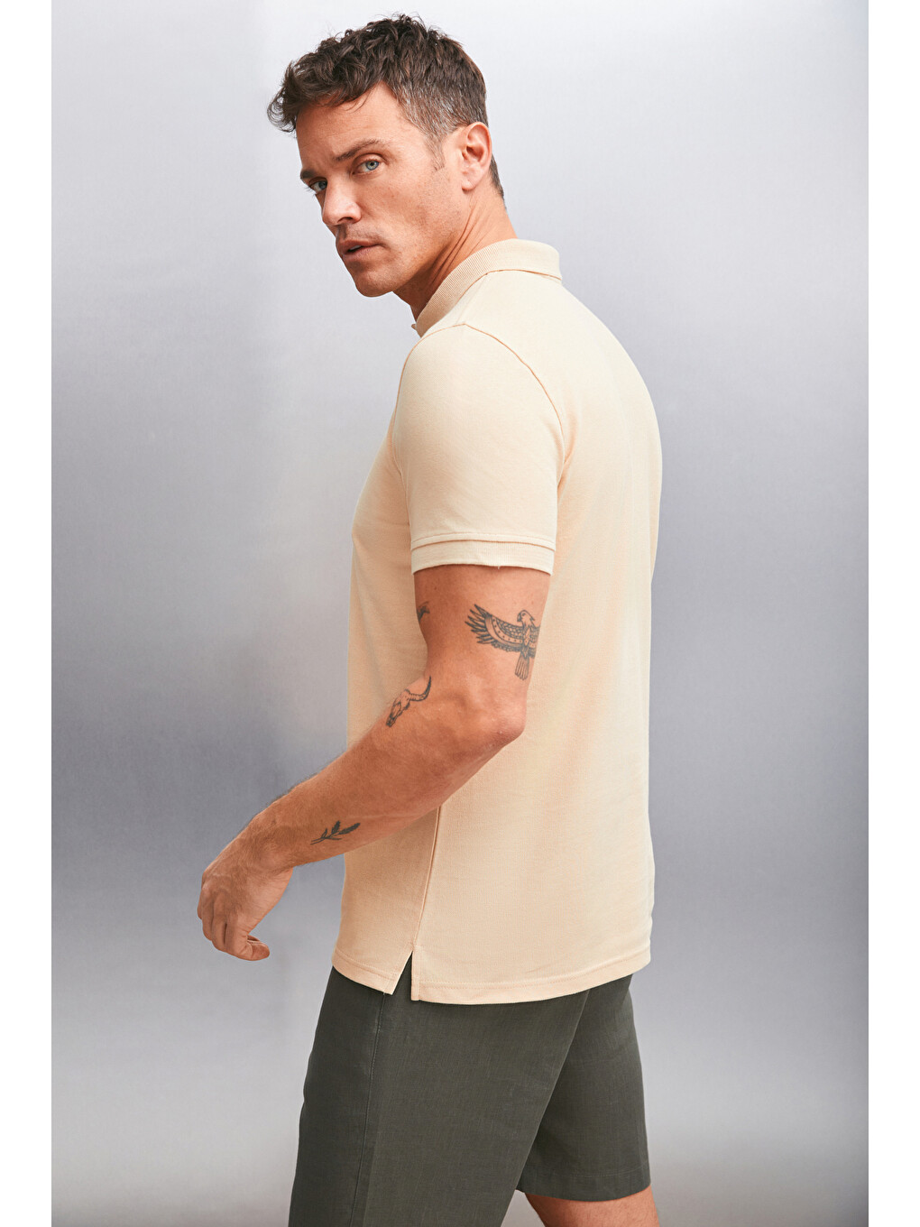 Bej MARTEN Erkek %100 Pamuk Kısa Kollu Regular Fit BEJ Polo Yaka T-shirt-3