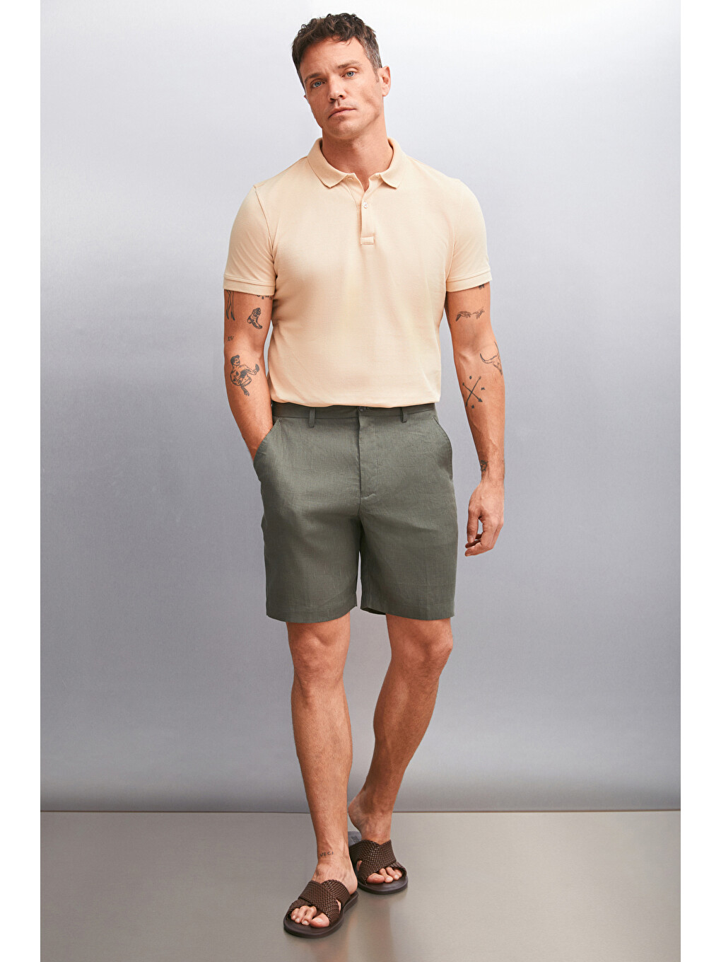 Bej MARTEN Erkek %100 Pamuk Kısa Kollu Regular Fit BEJ Polo Yaka T-shirt-4