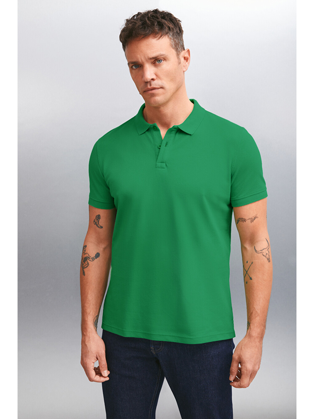 Yeşil MARTEN Erkek %100 Pamuk Kısa Kollu Regular Fit YEŞİL Polo Yaka T-shirt