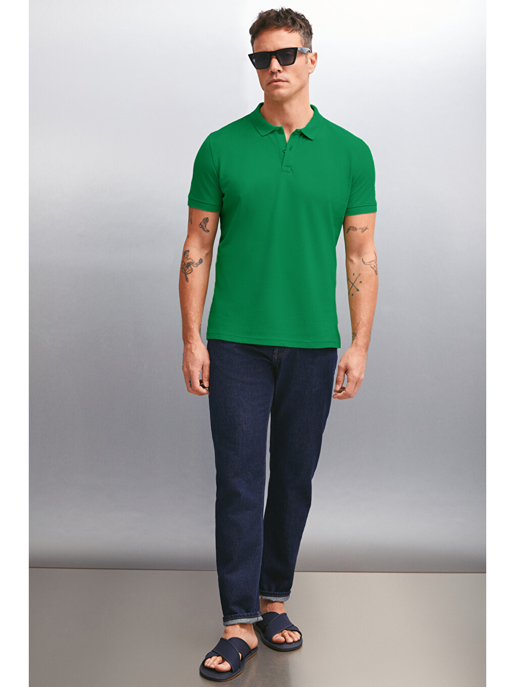 Yeşil MARTEN Erkek %100 Pamuk Kısa Kollu Regular Fit YEŞİL Polo Yaka T-shirt-1