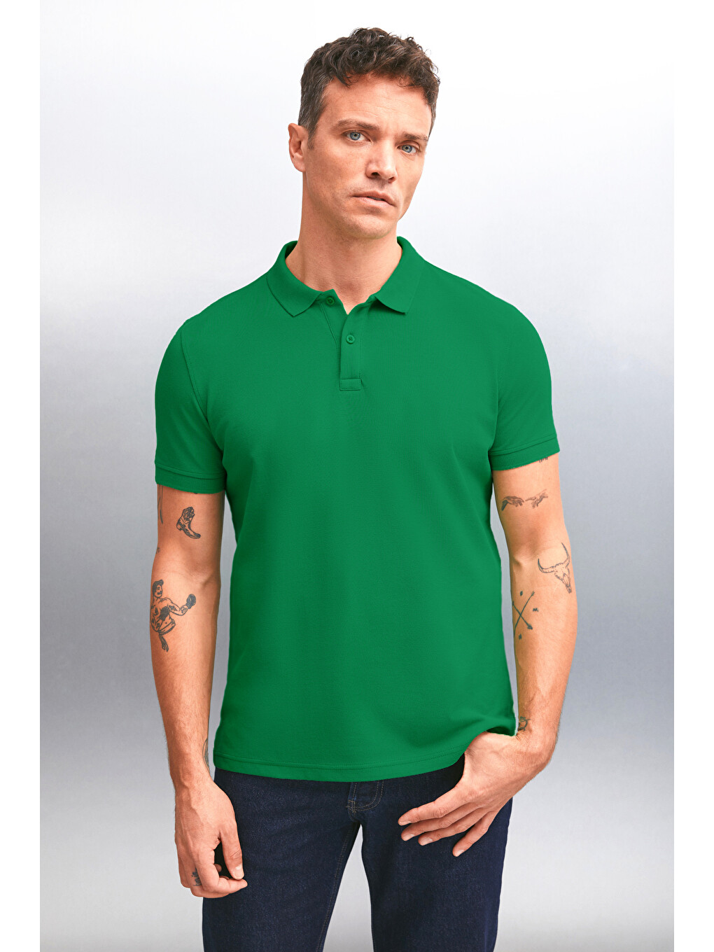 Yeşil MARTEN Erkek %100 Pamuk Kısa Kollu Regular Fit YEŞİL Polo Yaka T-shirt-2