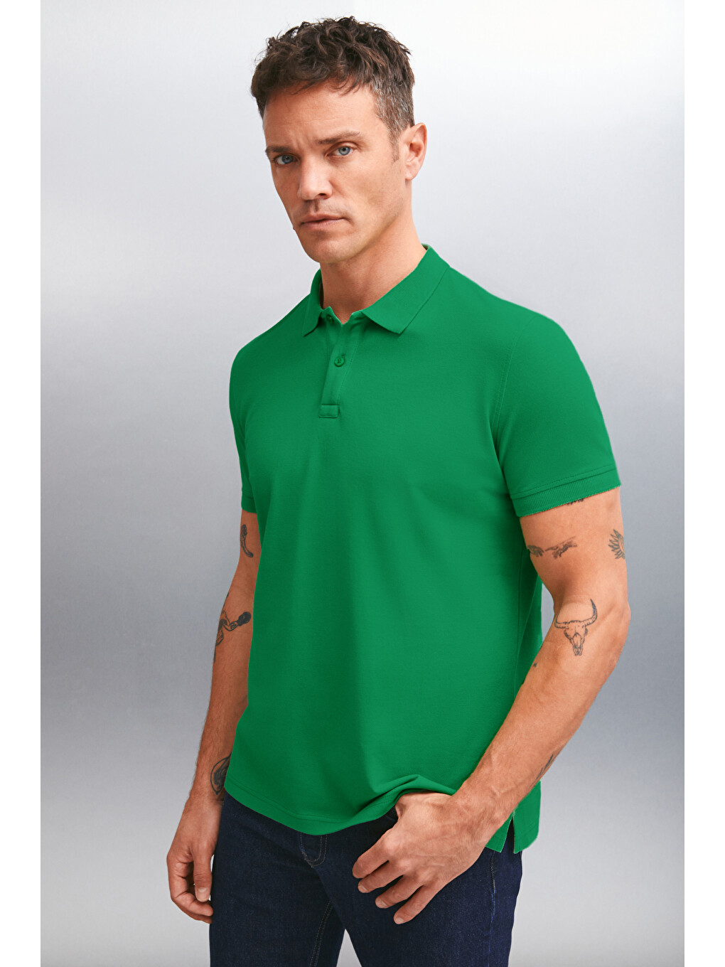 Yeşil MARTEN Erkek %100 Pamuk Kısa Kollu Regular Fit YEŞİL Polo Yaka T-shirt-3