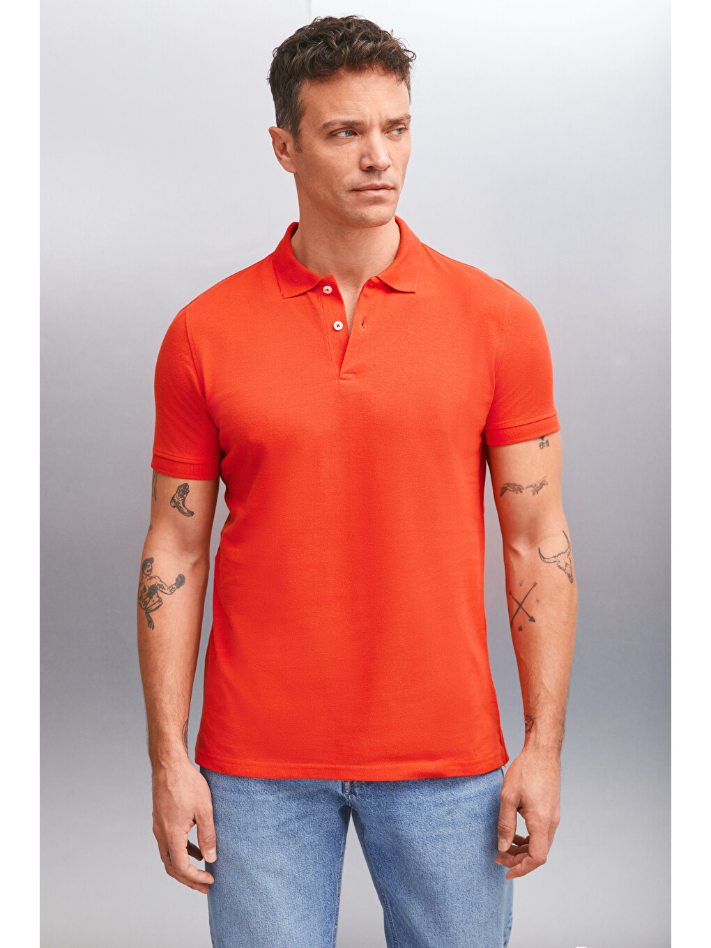 Erkek %100 Pamuk Kısa Kollu Regular Fit Kırmızı Polo Yaka Tişört-2