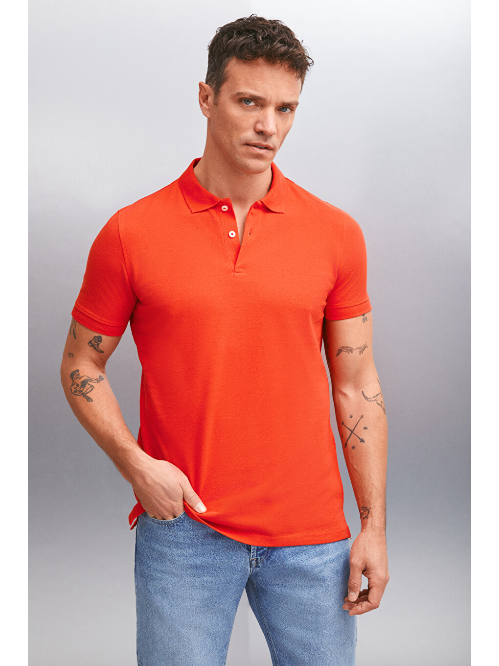 Erkek %100 Pamuk Kısa Kollu Regular Fit Kırmızı Polo Yaka Tişört-4