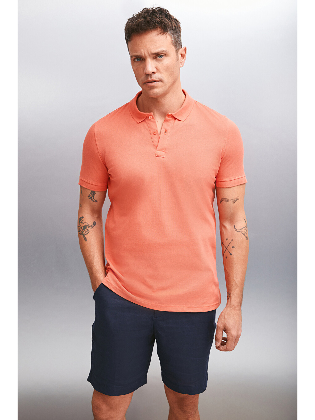 Kırmızı MARTEN Erkek %100 Pamuk Kısa Kollu Regular Fit NARÇİÇEĞİ Polo Yaka T-shirt-1