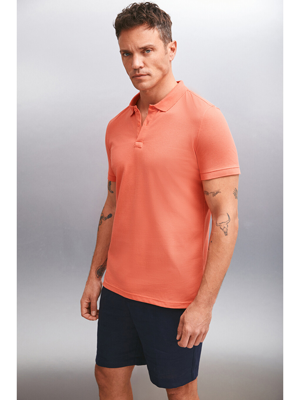 Kırmızı MARTEN Erkek %100 Pamuk Kısa Kollu Regular Fit NARÇİÇEĞİ Polo Yaka T-shirt-2