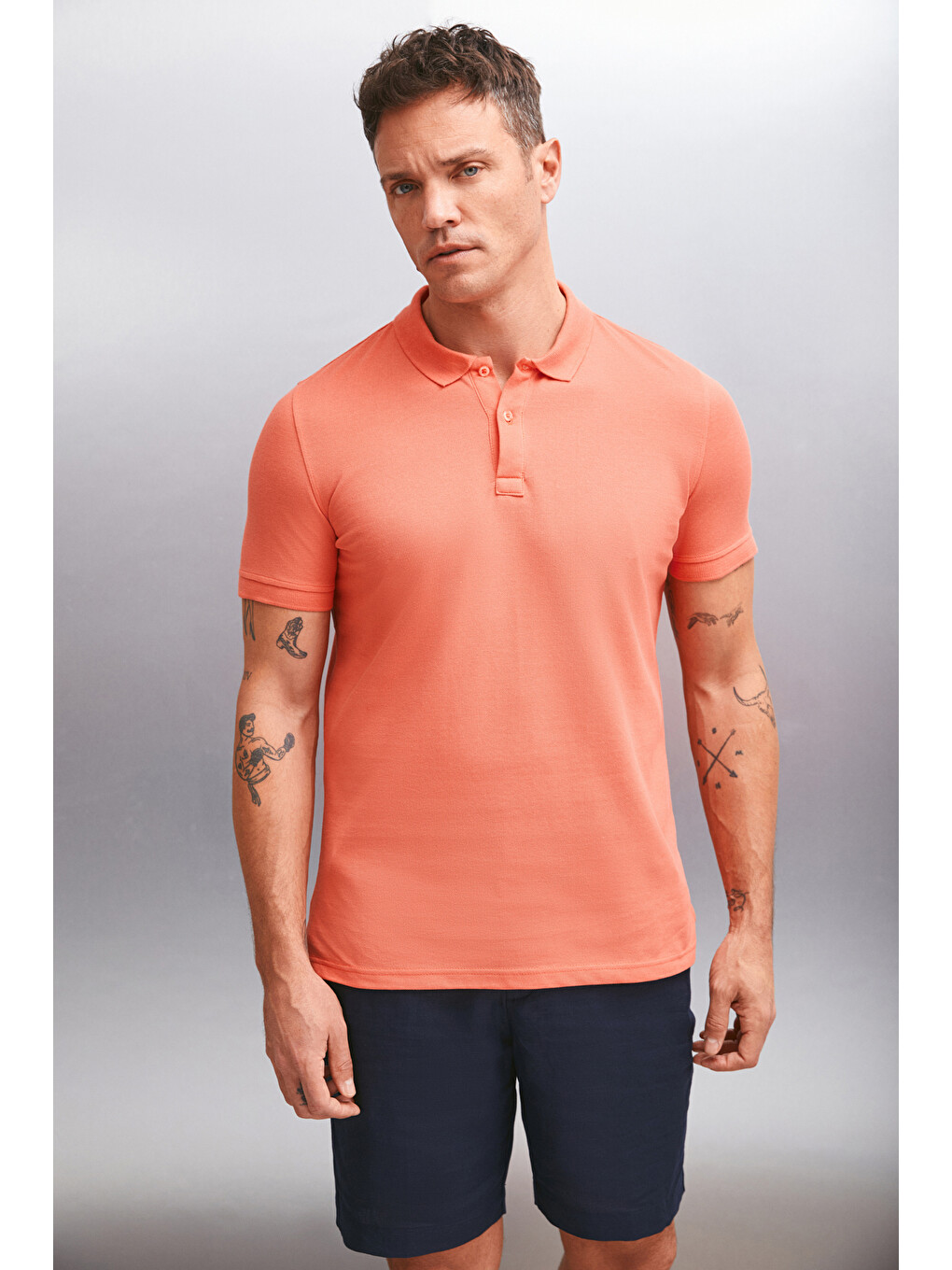 Kırmızı MARTEN Erkek %100 Pamuk Kısa Kollu Regular Fit NARÇİÇEĞİ Polo Yaka T-shirt-3