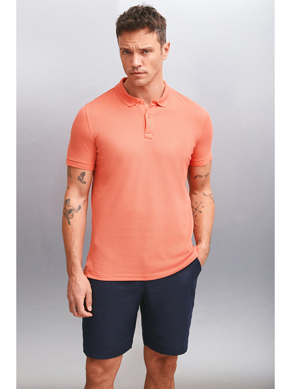 Kırmızı MARTEN Erkek %100 Pamuk Kısa Kollu Regular Fit NARÇİÇEĞİ Polo Yaka T-shirt-4