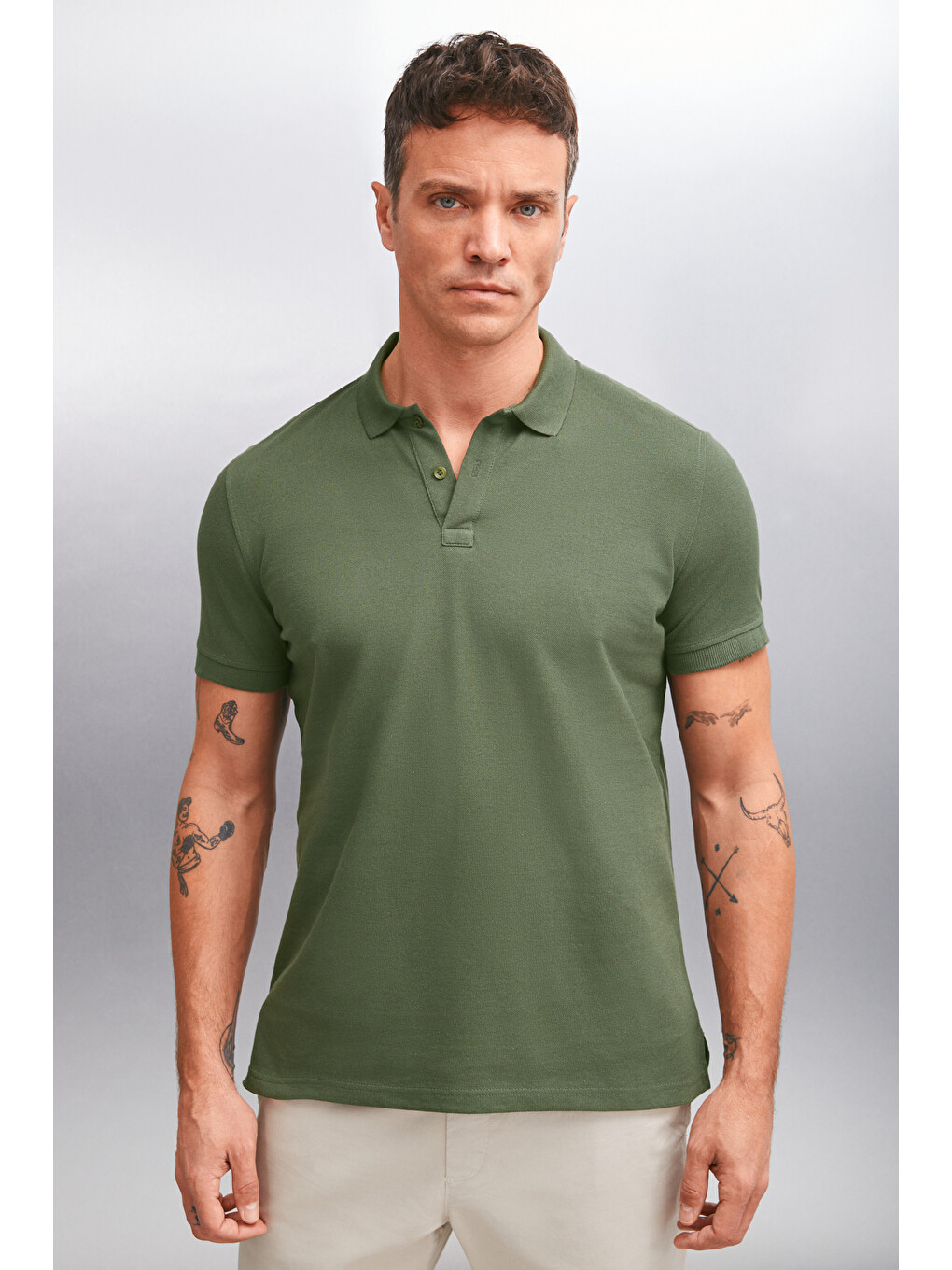 Haki MARTEN Erkek %100 Pamuk Kısa Kollu Regular Fit HAKİ Polo Yaka T-shirt